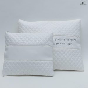 סט כיסויים דגם מעוינים יברכך צבע לבן מתכת כסף