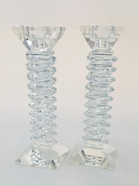 פמוטים דגם זיגזג קריסטל שקוף גבוה