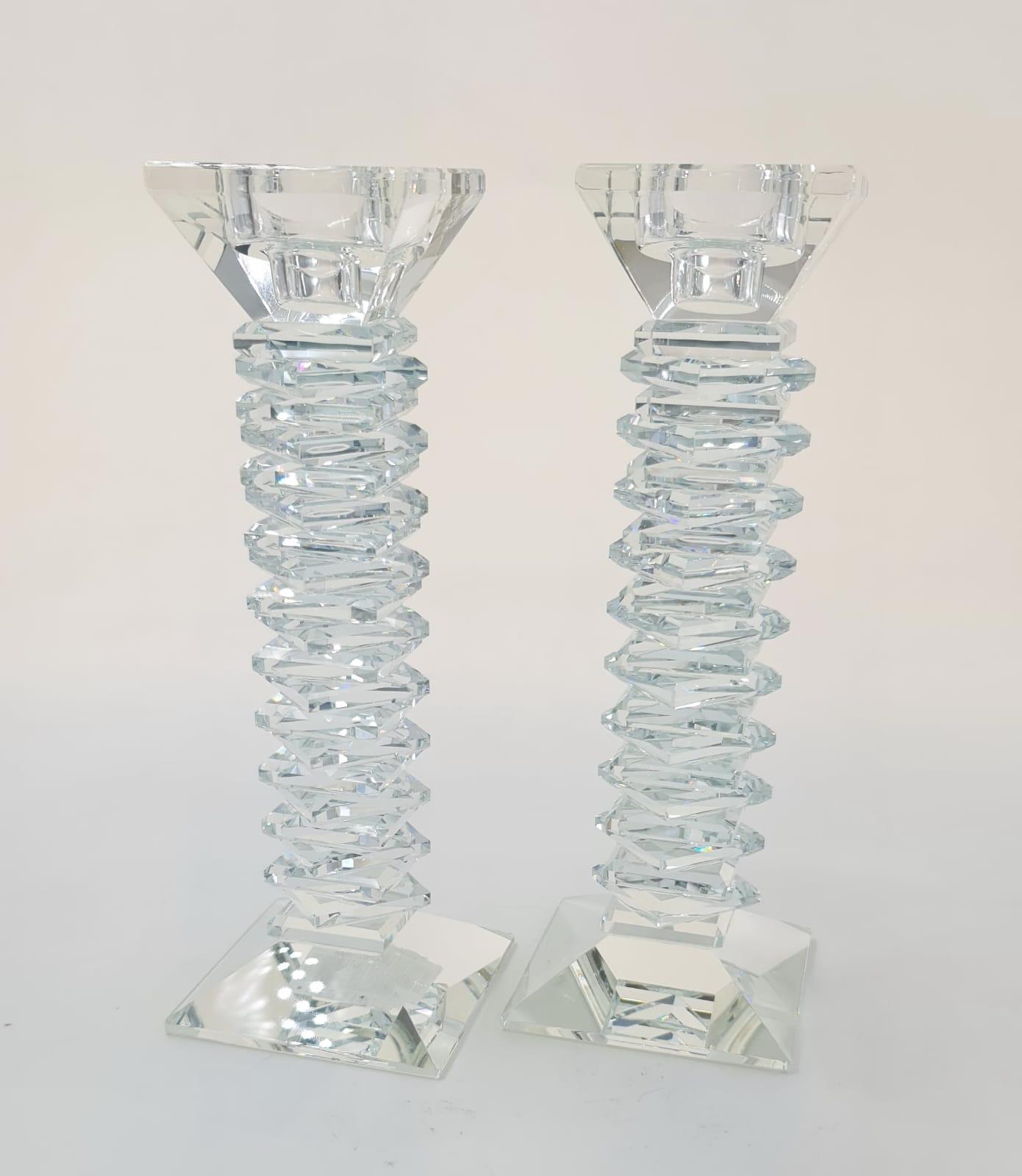 פמוטים דגם זיגזג קריסטל שקוף גבוה