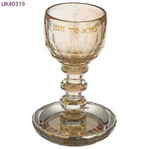 כוס קידוש דגם בורא פרי הגפן קריסטל עיגולים צבע זהב