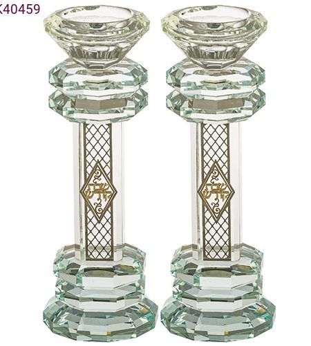 פמוטים גבוהים דגם תחרה כסף משולב זהב