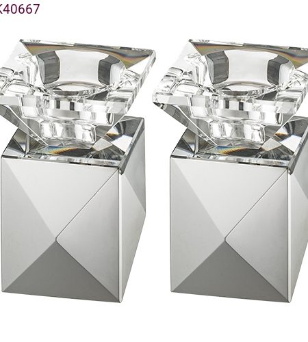 פמוטים דגם קוביה קריסטל צבע כסף