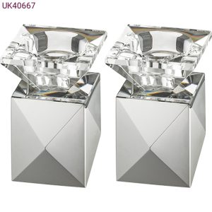 פמוטים דגם קוביה קריסטל צבע כסף