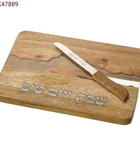 בוצ׳ר עץ מלא פס שקוף כולל סכין נסתרת