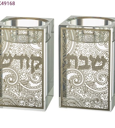 פמוטים דגם קוביה תחרה בצבע כסף