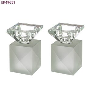 פמוטים דגם קוביה קריסטל צבע חלבי