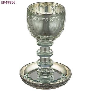 כוס קידוש דגם בורא פרי הגפן קריסטל עיגולים שחורה