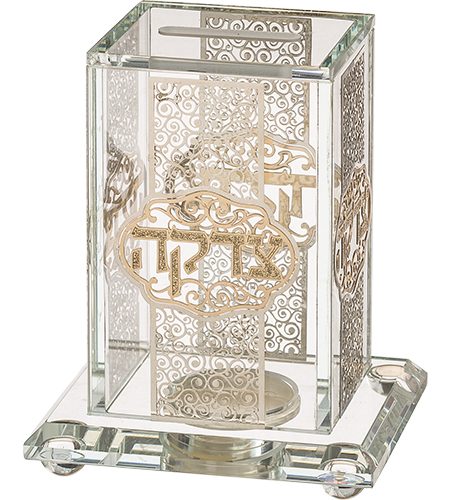 קופת צדקה זכוכית דגם פלקטה עיטורים זהב