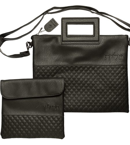 סט כיסויים עם ידיות דגם מעוינים טלית צבע שחור