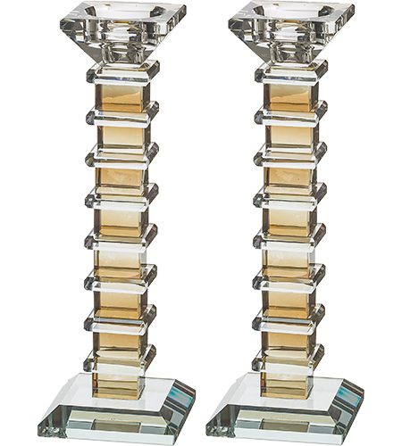 פמוטים גבוהים דגם קריסטל מרובע רווחים צבע זהב