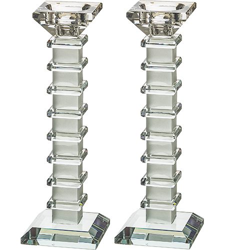 פמוטים גבוהים דגם קריסטל מרובע רווחים צבע חלבי