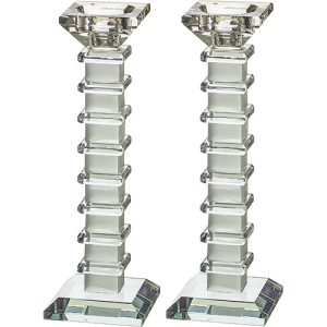 פמוטים גבוהים דגם קריסטל מרובע רווחים צבע חלבי