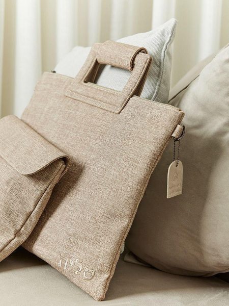 סט כיסויים עם ידיות דגם דמוי פשתן צבע חום