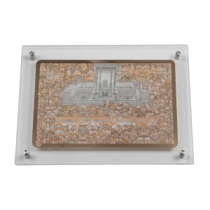 מגש לחלות דגם לכבוד שבת קודש צבע זהב זכוכית