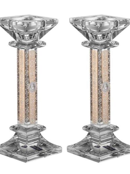 פמוטים מרובעים דגם תחרה זהב משולב כסף