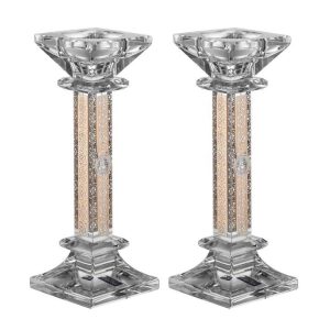 פמוטים מרובעים דגם תחרה זהב משולב כסף