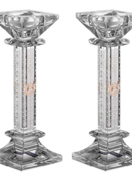 פמוטים מרובעים דגם תחרה כסף משולב זהב