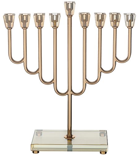 חנוכייה דגם זכוכית ראשי קריסטל צבע זהב