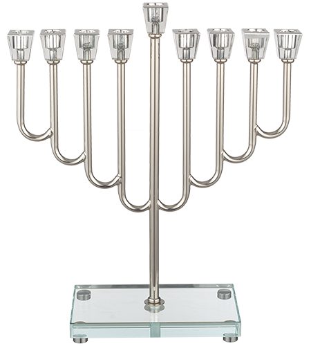 חנוכייה דגם זכוכית ראשי קריסטל צבע כסף