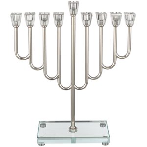 חנוכייה דגם זכוכית ראשי קריסטל צבע כסף