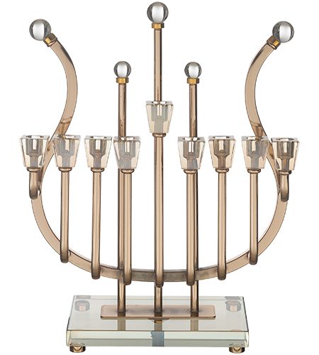 חנוכייה דגם נבל זכוכית ראשי קריסטל צבע זהב