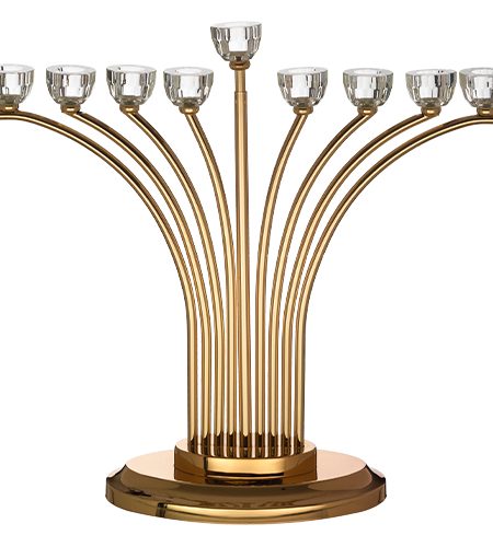 חנוכייה דגם אור הזהב בסיס עגול ראשי קריסטל צבע זהב גדולה