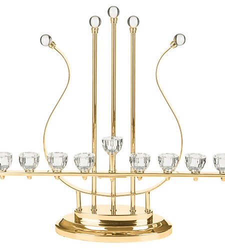 חנוכייה דגם נבל זכוכית ראשי קריסטל צבע זהב גדולה