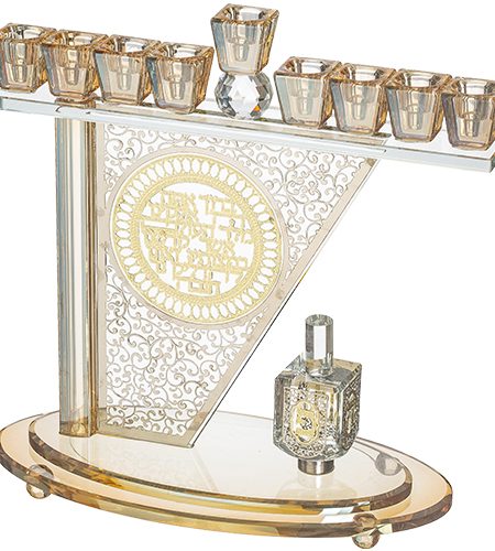 חנוכייה דגם לוח פלקטה וקריסטל עם סביבון צבע זהב