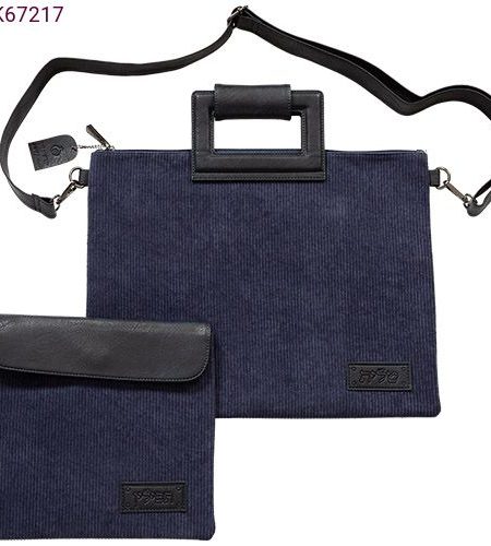 סט כיסויים עם ידיות דגם קורדרוי משולב דמוי עור צבע כחול