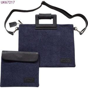 סט כיסויים עם ידיות דגם קורדרוי משולב דמוי עור צבע כחול