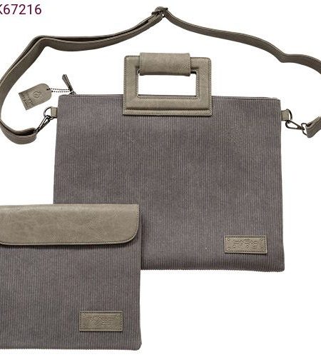 סט כיסויים עם ידיות דגם קורדרוי משולב דמוי עור צבע אפור