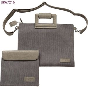 סט כיסויים עם ידיות דגם קורדרוי משולב דמוי עור צבע אפור