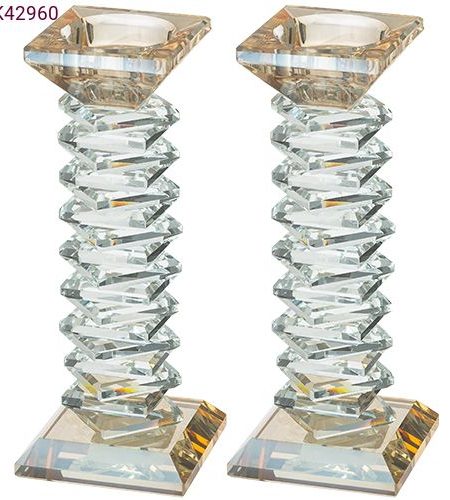 פמוטים דגם זיגזג קריסטל שקוף משולב זהב