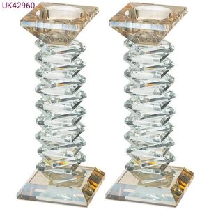 פמוטים דגם זיגזג קריסטל שקוף משולב זהב