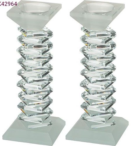 פמוטים דגם זיגזג קריסטל שקוף משולב חלבי