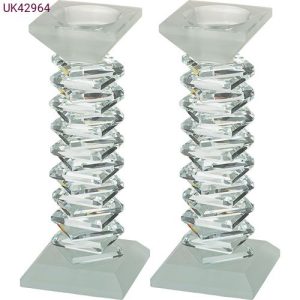 פמוטים דגם זיגזג קריסטל שקוף משולב חלבי