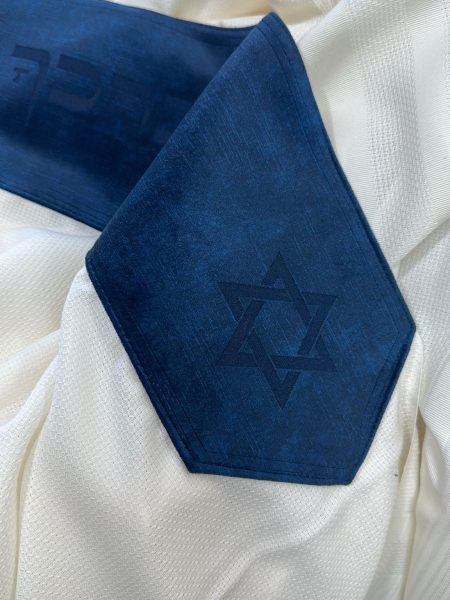 טלית Premium - דגם בית יוסף עם עטרה דגם איטליה יברכך מגן דוד צבע כחול