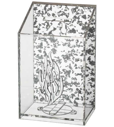 קופת צדקה פרספקט שקוף דגם נצנץ האש שלי צבע כסף