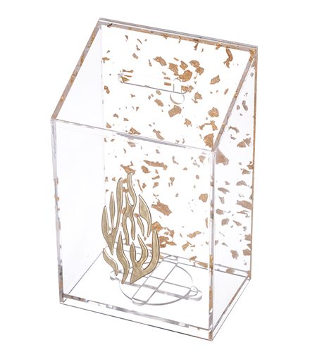 קופת צדקה פרספקט שקוף דגם נצנץ האש שלי צבע זהב