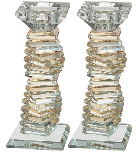 פמוטים דגם קריסטל מדורג צבע זהב משולב שקוף