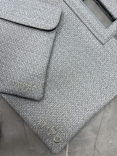 סט כיסויים עם ידיות דגם דמוי עור פשתן צבע בז' ירקרק