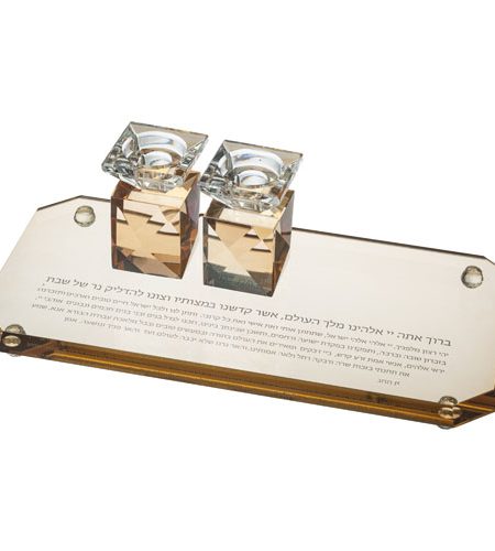 סט הדלקת נרות מהודר דגם זכוכית צבע זהב