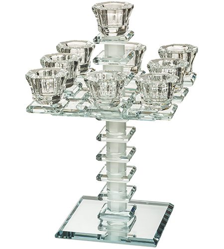 פמוטי קריסטל מהודרים דגם כוורת 9 קנים צבע חלבי