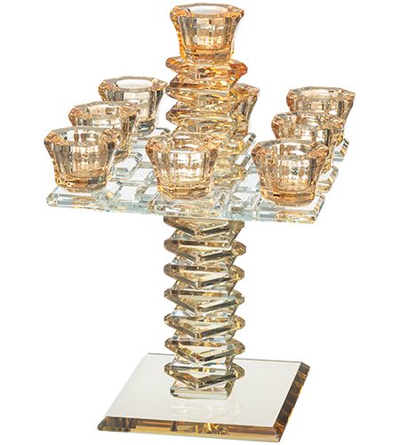 פמוטי קריסטל מהודרים דגם כוורת 9 קנים צבע זהב