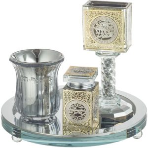 סט הבדלה דגם פלקטה עגול צבע זהב