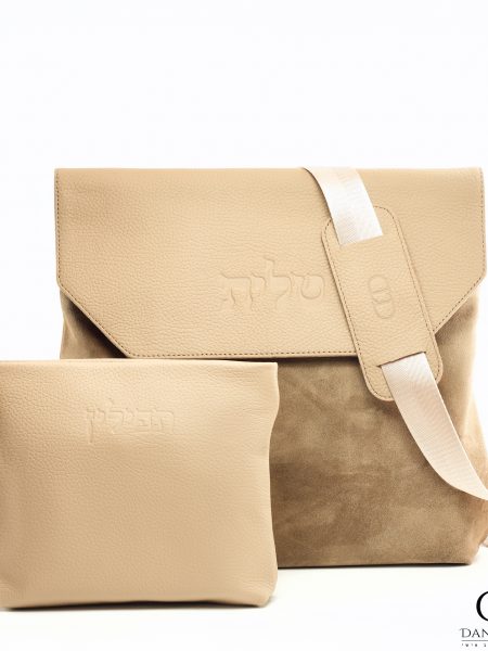 תיק Daniel עור אמיתי דגם קלאפה עור הפוך צבע בז' משולב עור בז'