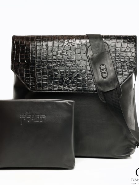 תיק Daniel עור אמיתי דגם קלאפה עור שחור חלק משולב קרוקו שחור