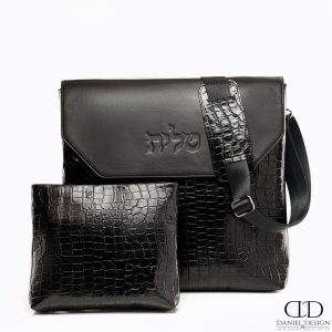תיק Daniel עור אמיתי דגם קלאפה עור שחור קרוקו משולב חלק שחור