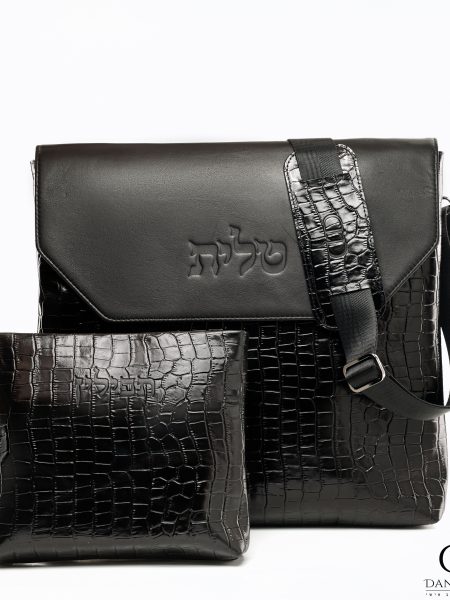 תיק Daniel עור אמיתי דגם קלאפה עור שחור קרוקו משולב חלק שחור