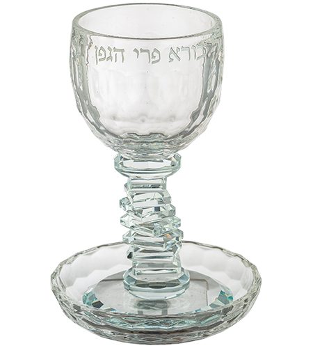 כוס קידוש דגם בורא פרי הגפן רגל מדורגת צבע שקוף
